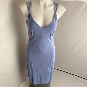 Express Y2K light blue stretch dress with lace strap detail